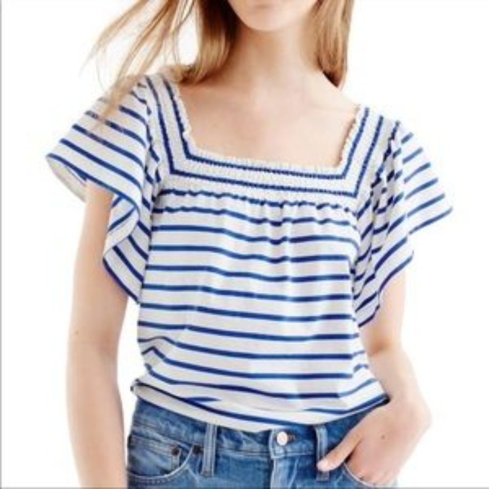 J.Crew Square Neck Flutter Sleeve Striped Top, XS